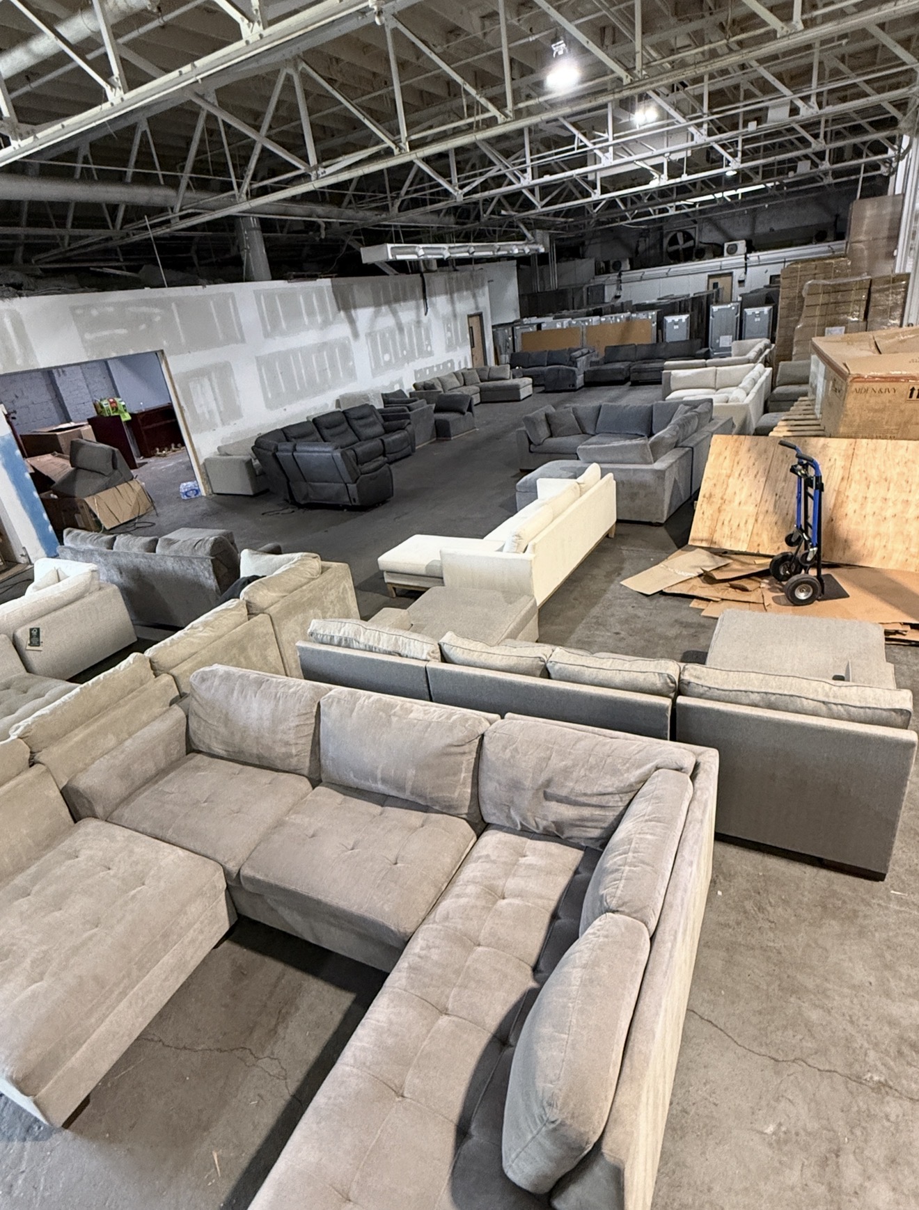 The first 2,500 square foot warehouse filled with couches