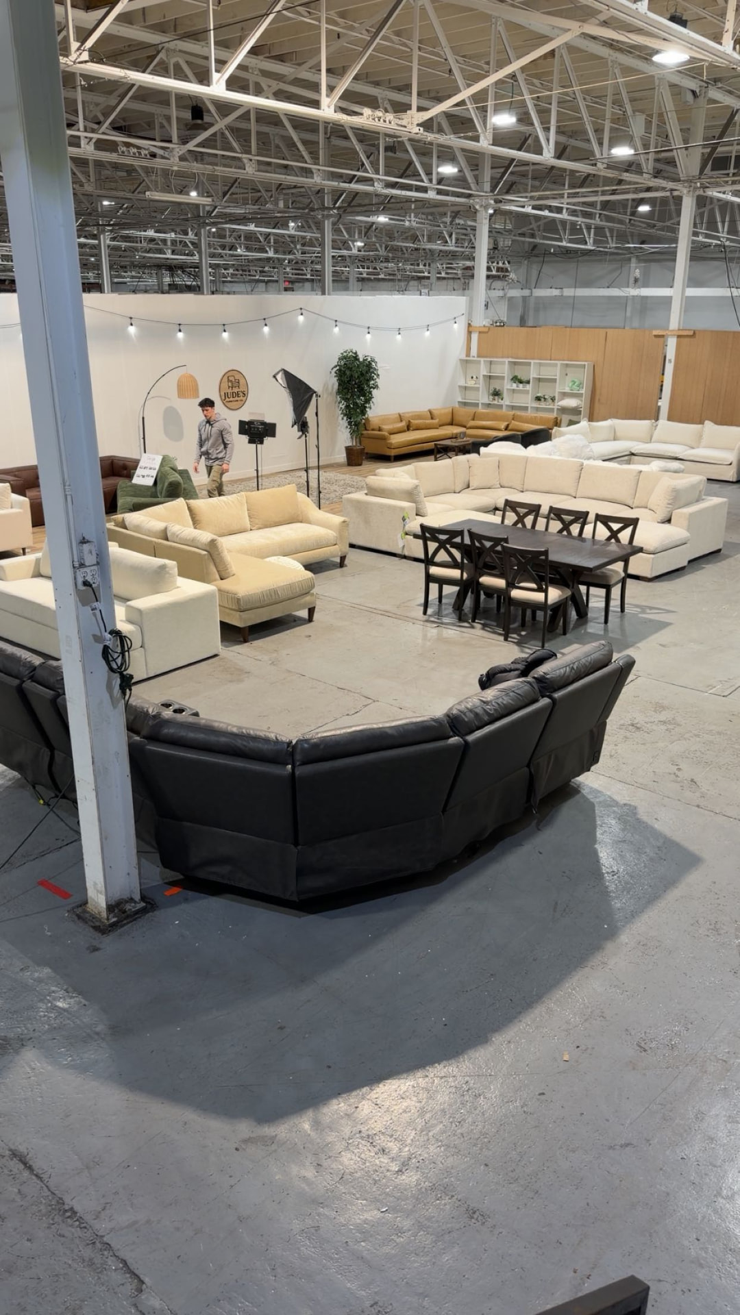 The expanded warehouse with the Jude's Furniture staging area and inventory