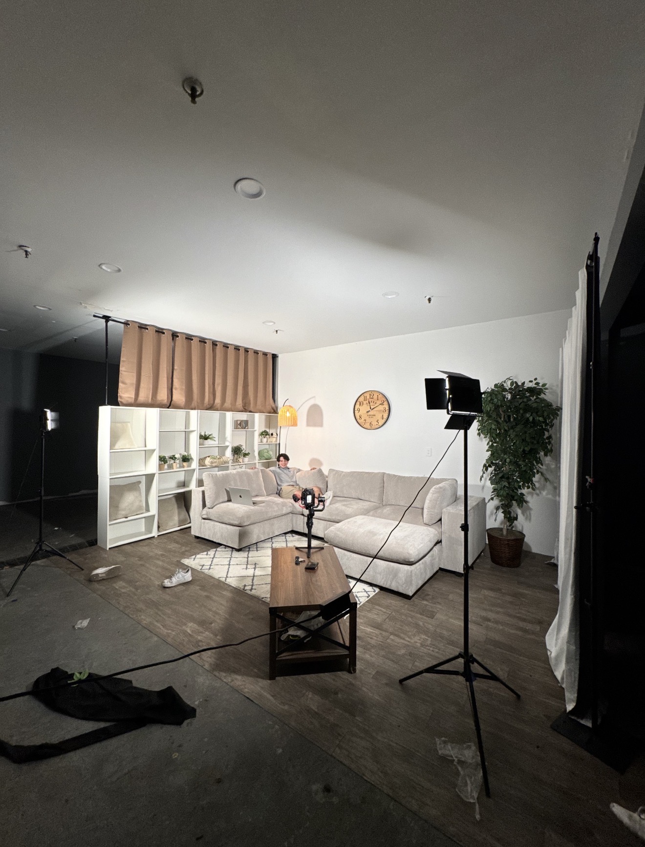 Filming the first Jude's Furniture video advertisement in the staging room