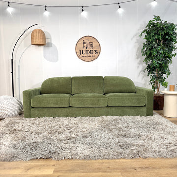 Poly & Bark Distressed Green Velvet Fano 99" Sofa