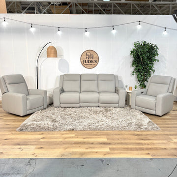 Gray Leather Reclining Set with Power Headrest