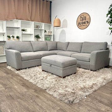 Thomasville Langdon Fabric Sectional with Chaise and Storage Ottoman, Gray