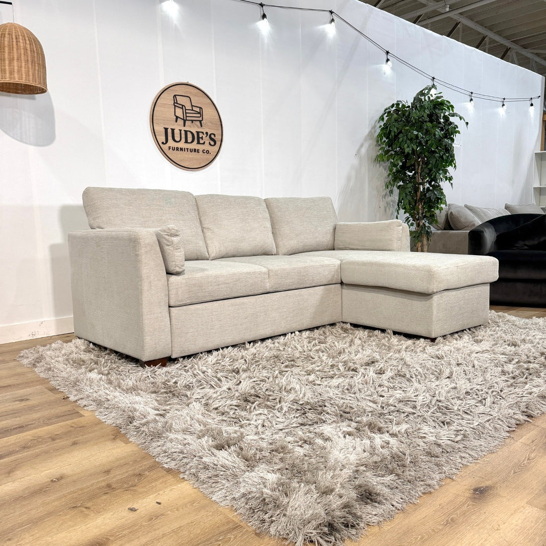 Beige Coddle Luke Fabric Sleeper Sofa with Reversible Chaise and Storage