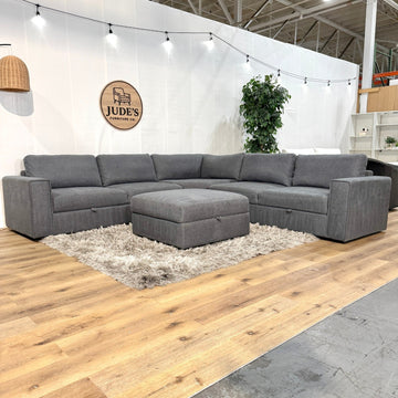 Thomasville Bryden Fabric Sectional with Storage Seats and Ottoman