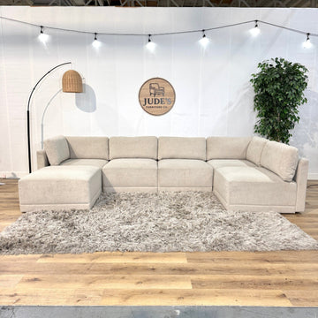 Thomasville Fallon Modular Sectional 6-piece Cream with Ottoman